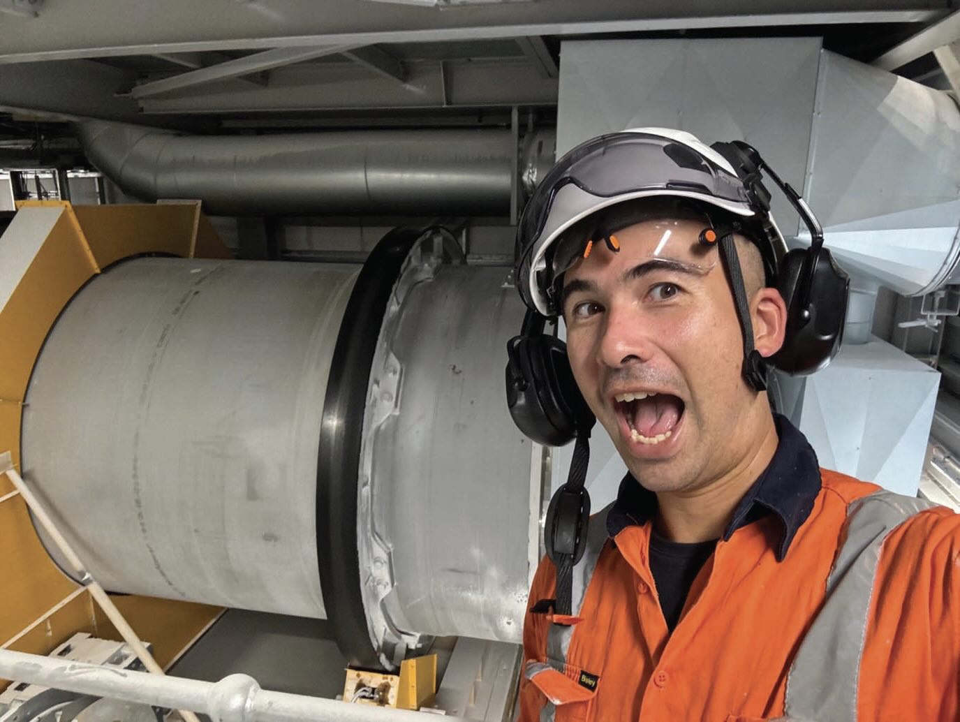 Rafe Britton completing a gear inspection at a cement plant.