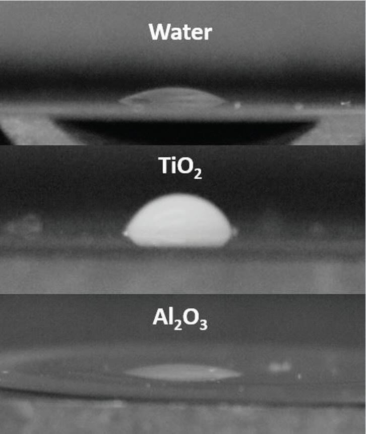 Compare negatively charged TiO2 nanoparticles with positively charged Al2O3 nanoparticles.